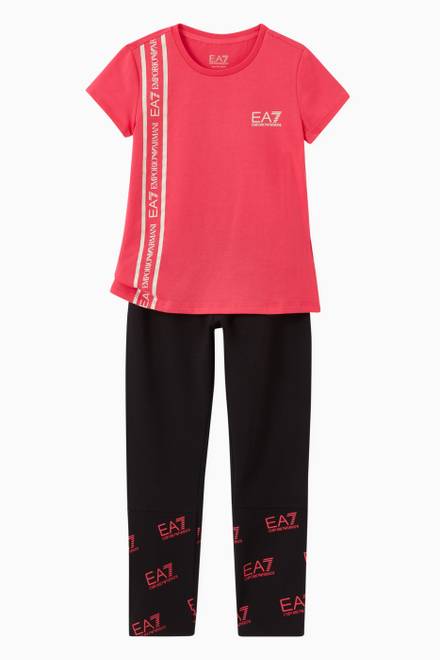 hover state of EA7 Logo Text Leggings in Cotton Jersey   