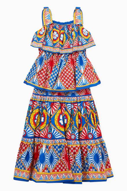hover state of Long Carretto-print Skirt in Poplin    