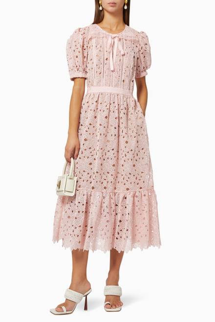 hover state of Bow Detail Midi Dress in Guipure Lace   