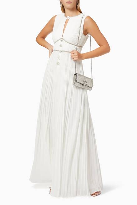 hover state of Diamante Maxi Dress in Pleated Chiffon    