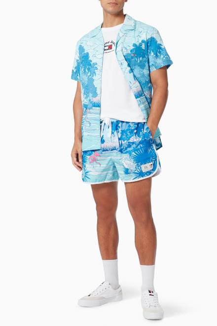 hover state of Tropical Print Runner Shorts in Canvas
