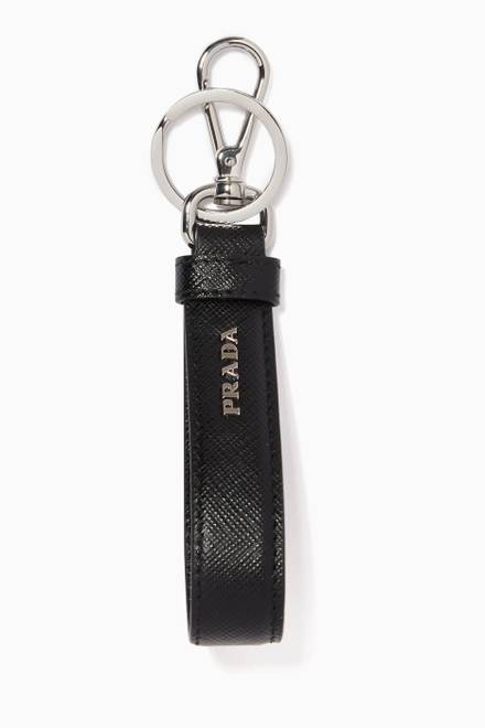 hover state of Triangle Logo Keychain in Saffiano Leather  