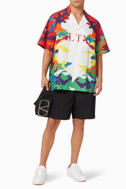 hover state of VLTN Bowling Shirt with CAMOU7 Print in Poplin