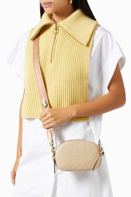 hover state of Camera Crossbody Bag in Signature Embossed Leather  