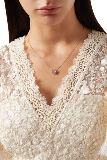 hover state of Heart to Heart Flower Pendant Necklace with Diamonds in 18kt White & Rose Gold  