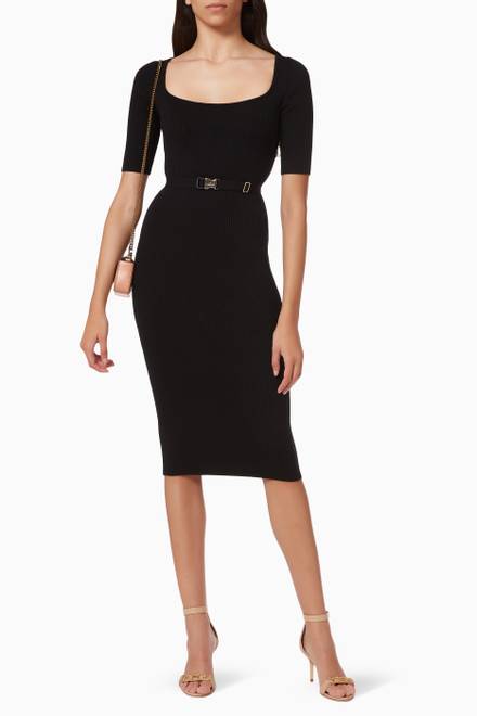 hover state of Midi Dress with Belt in Viscose Rib-knit    