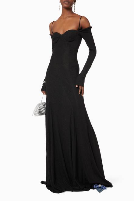 hover state of Cold-shoulder Gown in Shimmery Ribbed Knit   