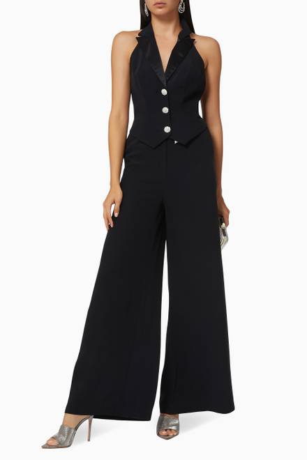 hover state of Tuxedo Halter Jumpsuit in  