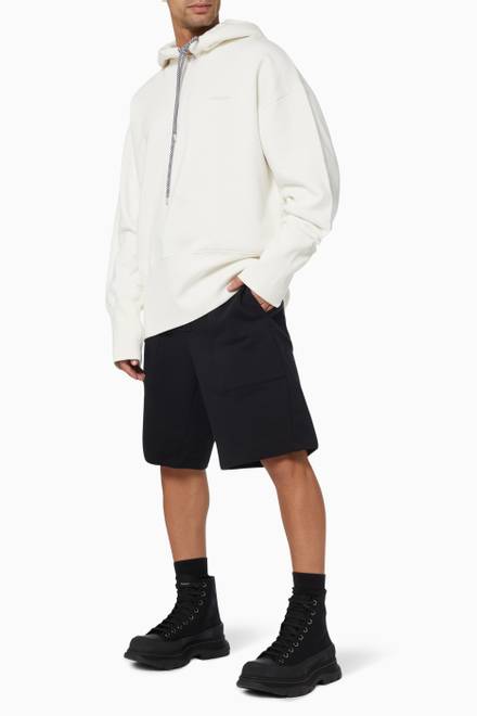 hover state of Ribbed Drawstring Hoodie in Cotton Fleece 