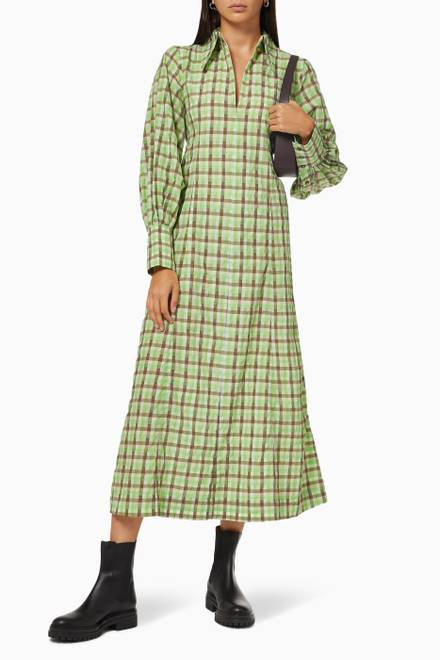 hover state of Checked Maxi Dress in Cotton-blend Seersucker