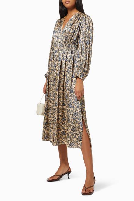 hover state of Flowing Midi Dress in Printed Crepe  
