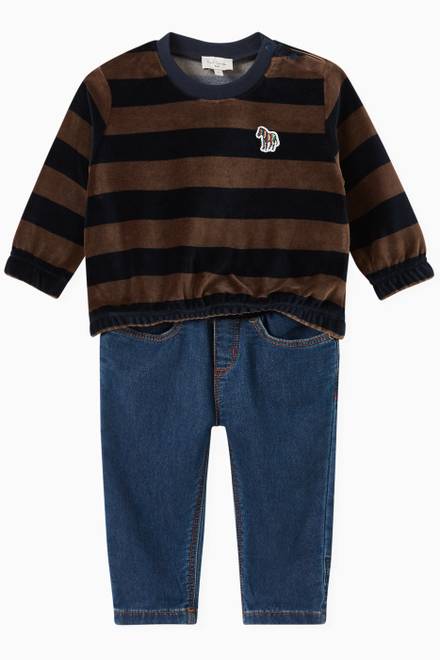 hover state of Zebra Logo Striped Sweatshirt in Cotton Blend  