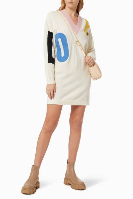 hover state of Decomposed Logo Carded Dress in Wool  