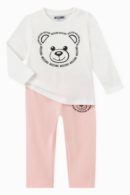 hover state of Teddy Print with Logo T-shirt in Cotton