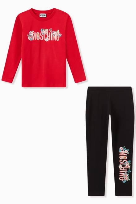 hover state of Logo with Flowers T-shirt & Leggings Set in Cotton  