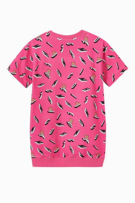 hover state of Logo Alphabets with Teddy Bear Print Dress in Cotton 