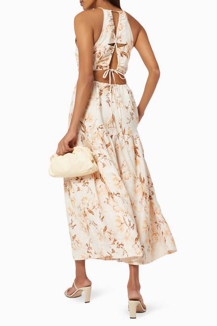 hover state of Roxane Tiered Midi Dress in Linen Blend  