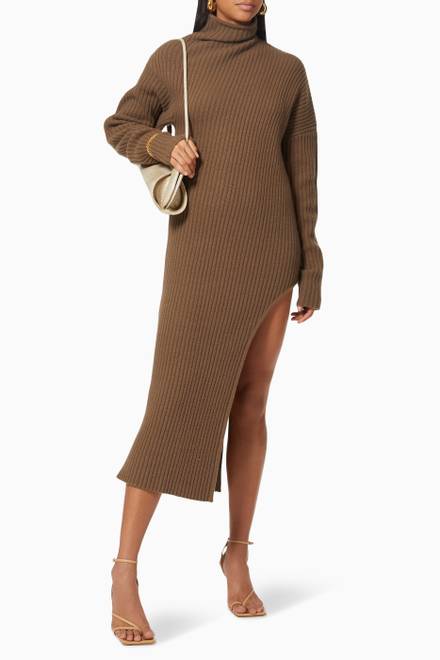 hover state of Deborah Dress in Cashmere & Wool Ribbed Knit      
