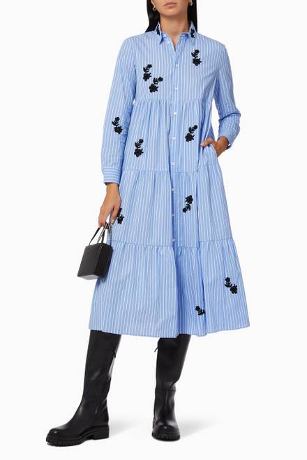hover state of Tiered Shirt Dress in Striped Cotton   