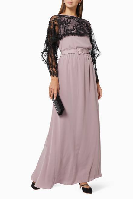 hover state of Lace Cape Dress in Crepe Silk