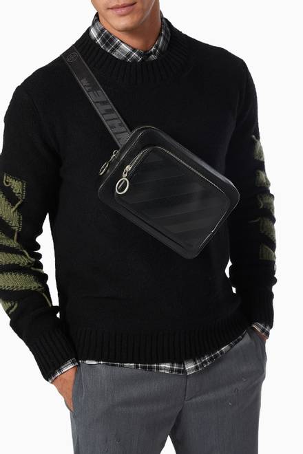 hover state of Diagonal Stripe Belt Bag in Leather    