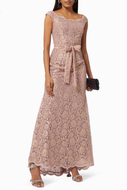 hover state of Shimmery Lace Dress with Belt