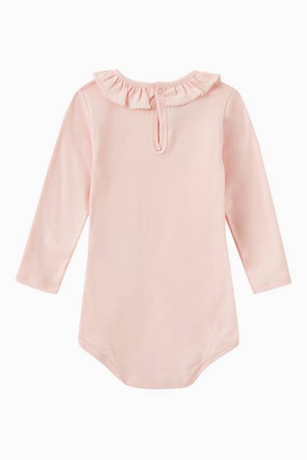 hover state of Long Sleeve Ruffle Bodysuit in Cotton Rib Knit  