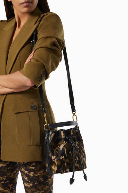 hover state of Small Carole Bucket Bag in Camouflage Calf Hair  