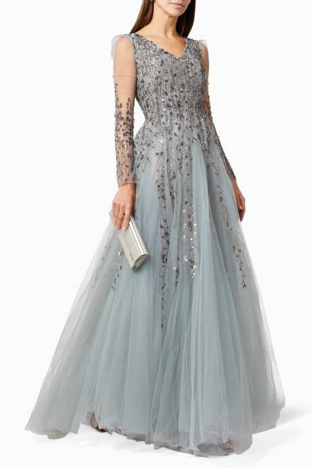 hover state of Illusion Beaded Gown in Tulle   