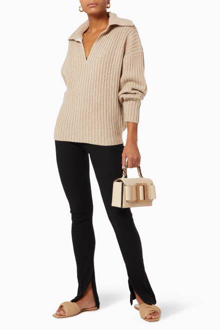 hover state of Flared Slit Tights in Rib Knit  