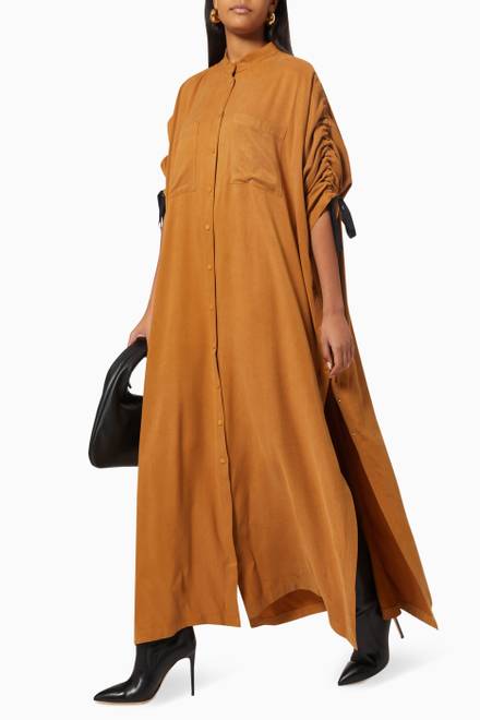 hover state of Drawstring Ruched Shirt Dress    