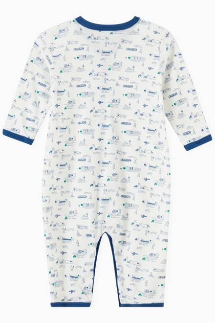 hover state of Sleepsuit in Transport Patterned Cotton Rib Knit 