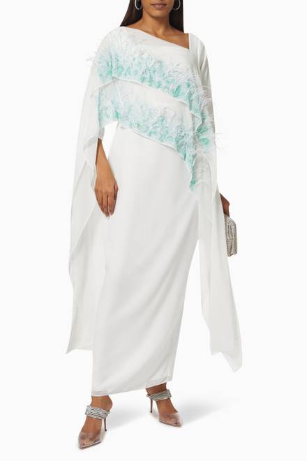 hover state of Diagonal Embroidered Dress in Chiffon   