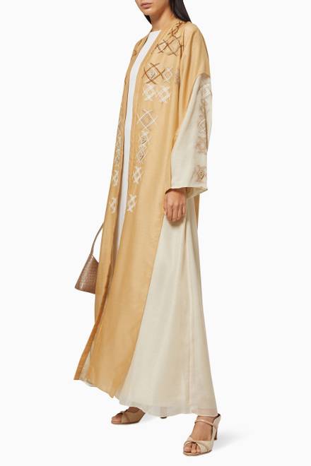 hover state of Sahara Embroidered Abaya Set in Linen 