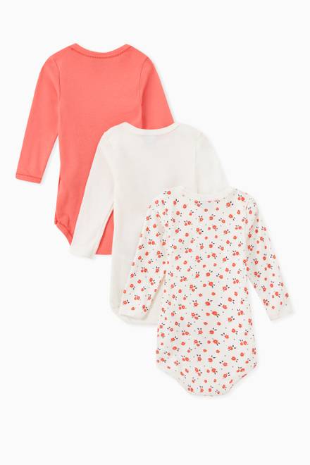 hover state of Long Sleeve Bodysuit in Floral Organic Cotton Rib Knit, Set of 3 