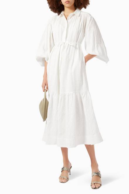 hover state of Cosmo Button Up Tiered Midi Dress in Linen  