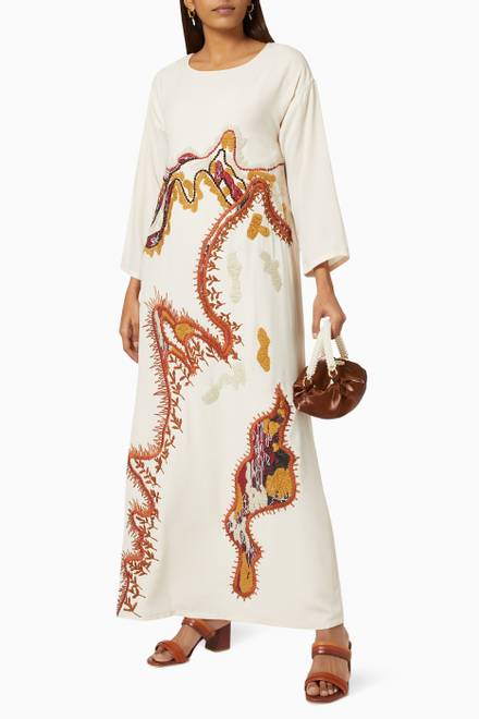 hover state of Signature Embroidered Kaftan in Crepe  