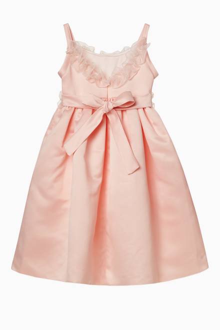 hover state of Dress with Floral Ruffled Trims in Satin  