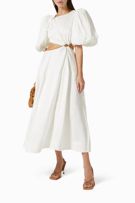 hover state of Vanades Cut Out Ring Midi Dress in Linen Blend
