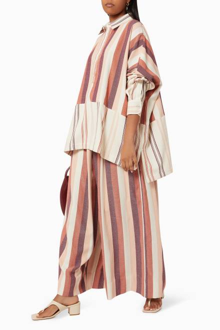 hover state of Striped Drawstring Pants in Cotton   