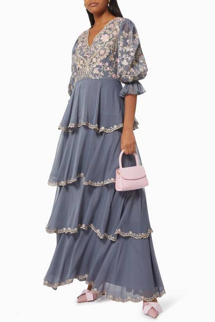 hover state of Elise-B Floral Embroidered Tiered Dress
