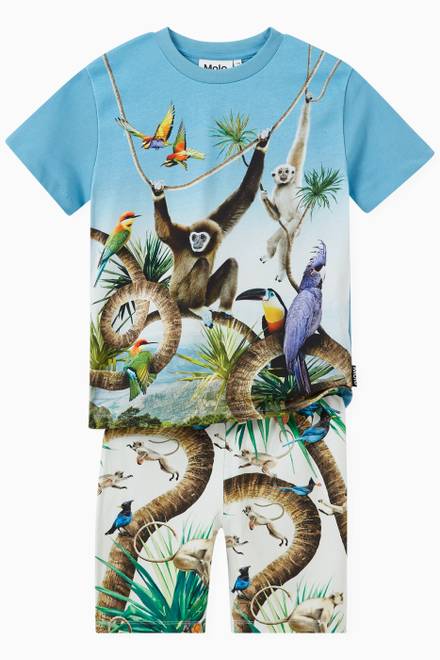 hover state of Rame Monkeys & Birds Print T-shirt in Organic Cotton