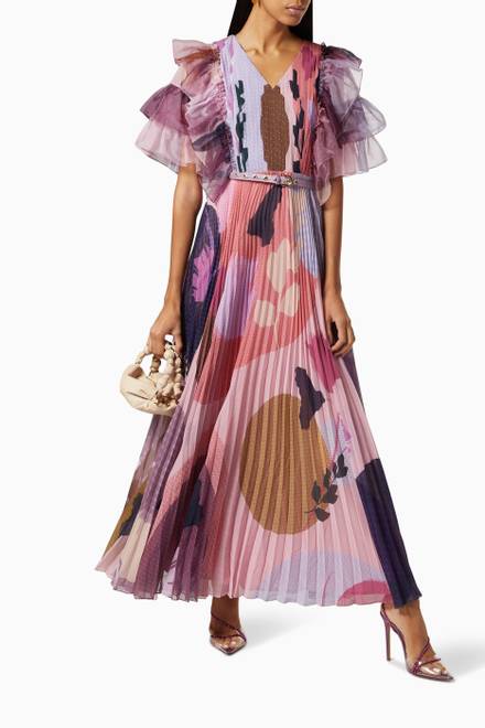 hover state of Poeme-A Ruffle Pleated Dress in Chiffon  
