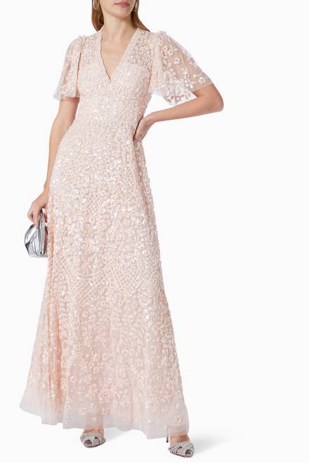 hover state of Amalie Sequin V-Neck Gown in Tulle