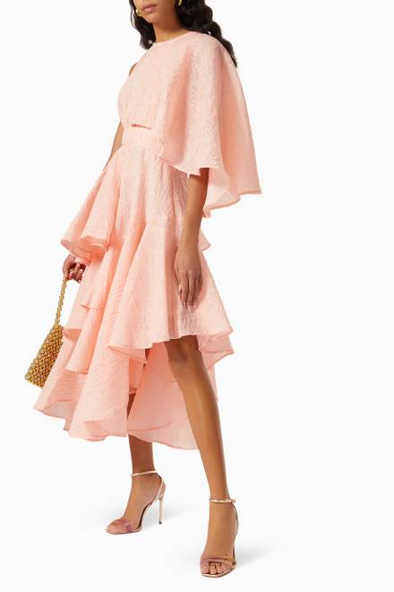 hover state of Semi Cape Maxi Dress in Textured Crepe    