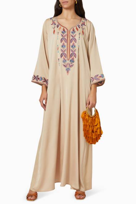 hover state of Embroidered Kaftan in Crepe Silk 