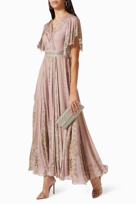 hover state of Floral Wrap-around Maxi Dress in Georgette   