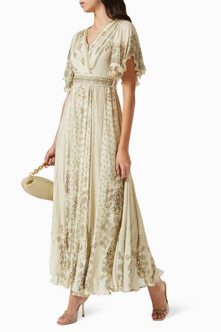 hover state of Floral Wrap-around Maxi Dress in Georgette  