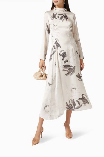 hover state of Floral Midi Dress in Crepe  