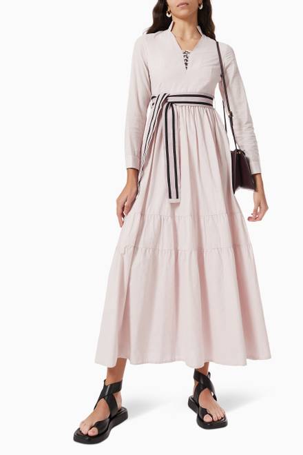 hover state of Belted Tiered Maxi Dress in Cotton  